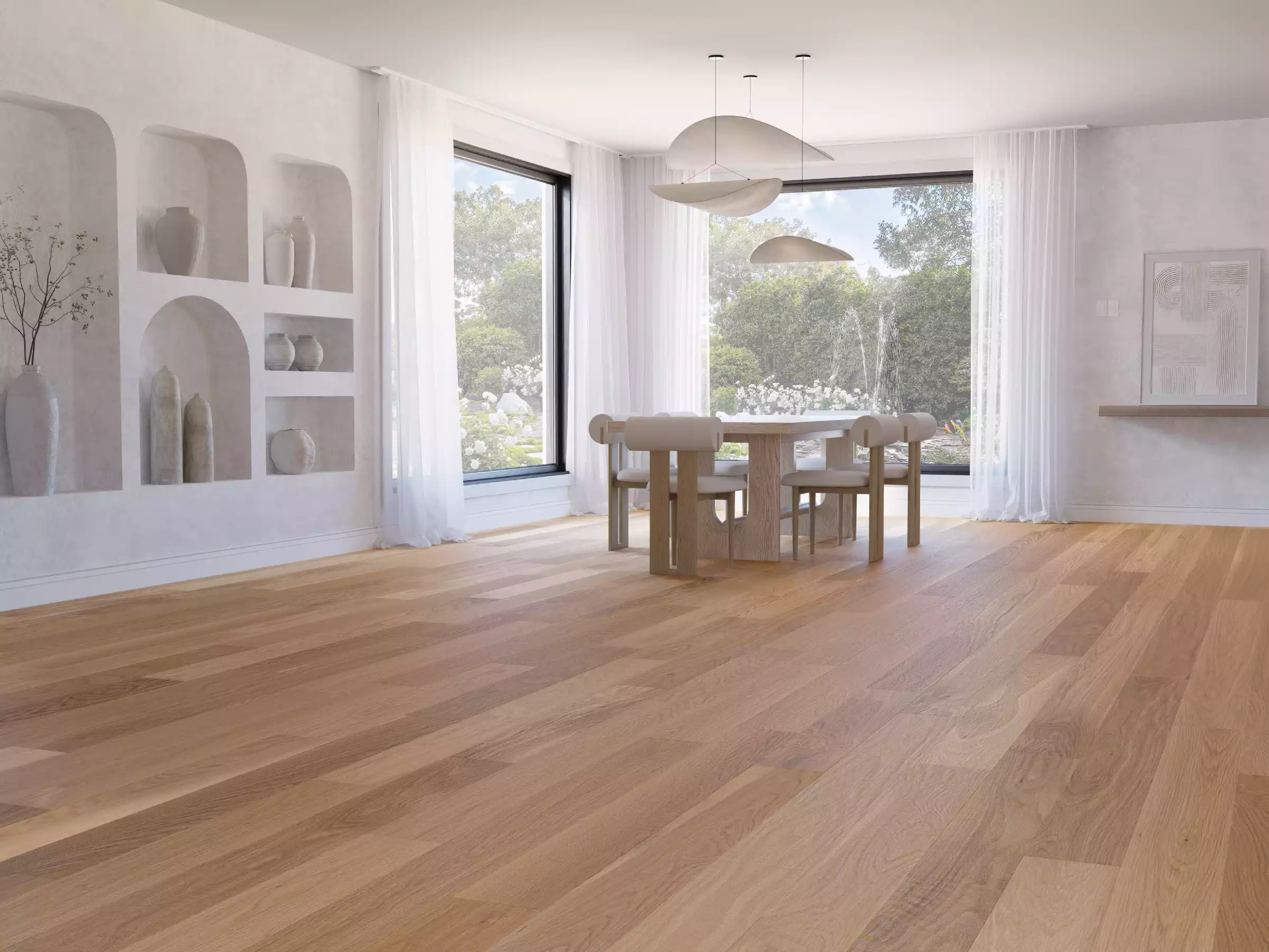 Salle à manger avec planchers de bois franc naturels de qualité exclusive
