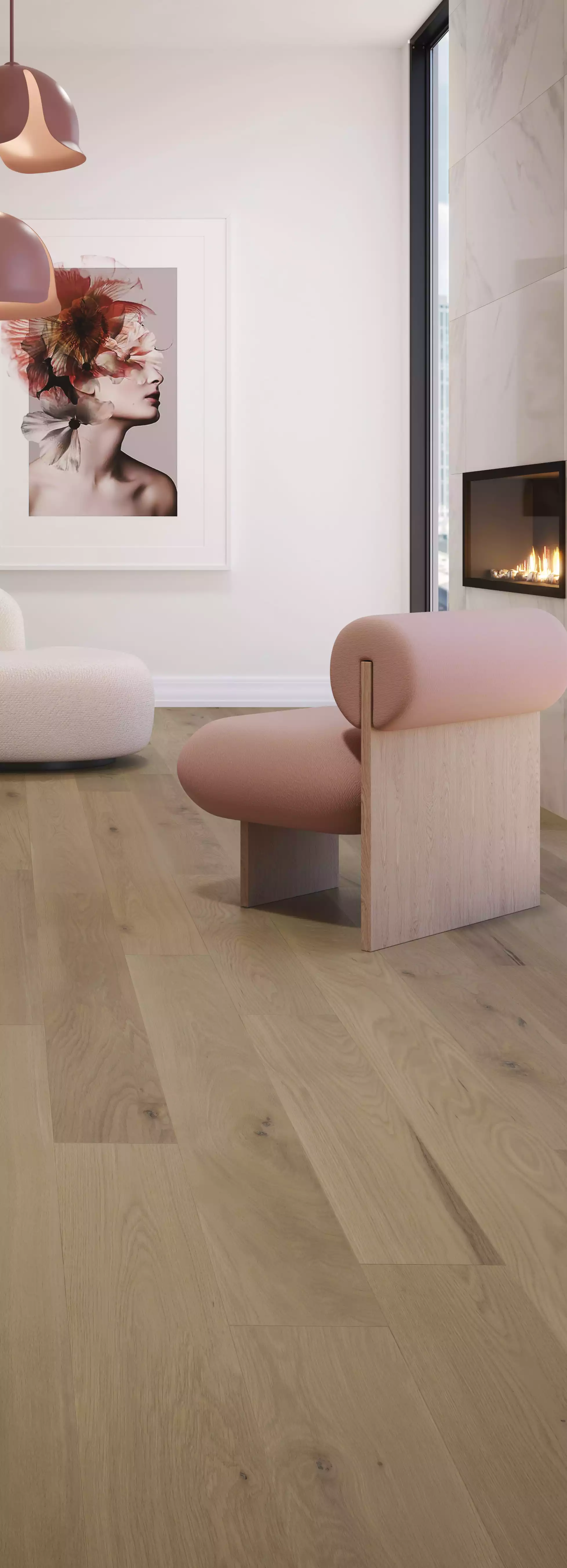 Décor de salon avec parquet en bois foncé